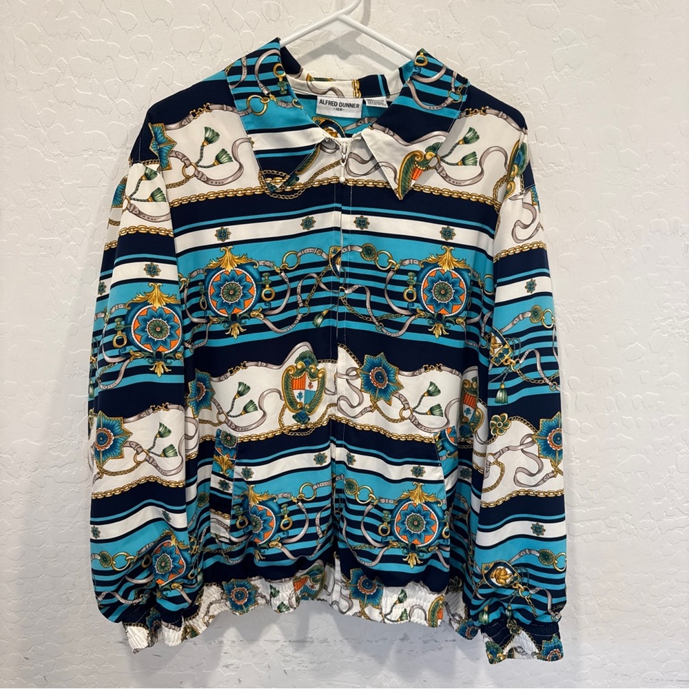 Alfred Dunner Windbreaker Jacket Womens 16W Zip Up Chain Pattern Old Money Vtg
